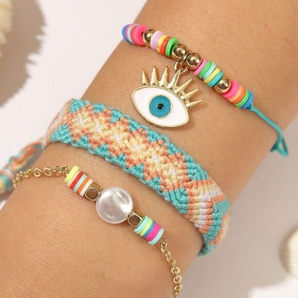3 Pc It’s Giving Protection Evil Eye Bracelet Set - Picture 5 of 5